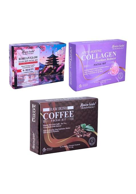 Mexico Herbs Set Of 3 Korean Collagen Coffee Facial Kit 60 G Each