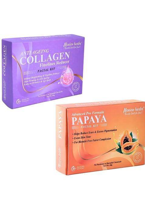 Mexico Herbs Set Of 2 Collagen Papaya Facial Kit For Anti Ageing 60 G Each