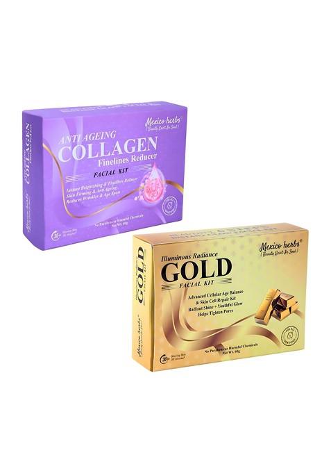 Mexico Herbs Set Of 2 Gold Collagen Facial Kit For Skin Brightening 60 G Each