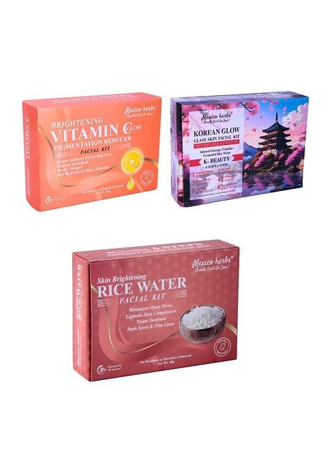 Mexico Herbs Set Of 3 Vitamin C Korean Glow Rice Water Facial Kit 10 G Each