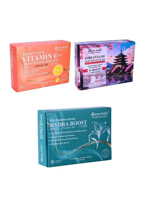 Mexico Herbs Set Of 3 Korean Glow Vitamin C Hydra Boost Facial Kit 10 G Each