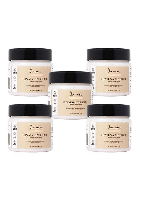 Jeevacare Set Of 5 Ujjwal Walnut Scrub With Aloe Vera 100 G Each