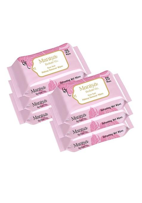 Manisa Beaute Co Set Of 6 Rose Flush Makeup Remover Wipes 25 Each