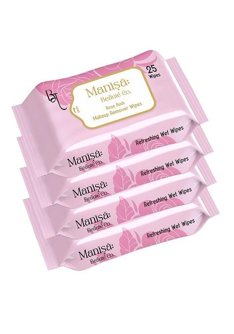 Manisa Beaute Co Set Of 4 Rose Flush Makeup Remover Wipes 25 Each