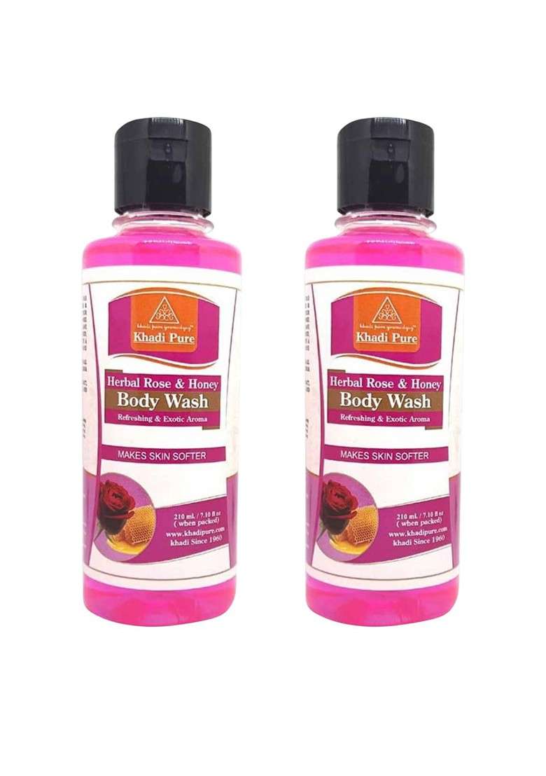 Khadi Pure Set Of 2 Herbal Rose Honey Body Wash 210 Ml Each - Indya