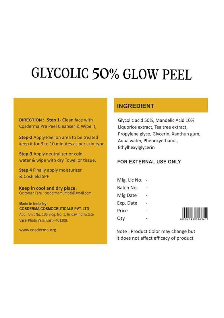 Cosderma Glycolic 50 Glow Peel Kit 30 Ml - Indya