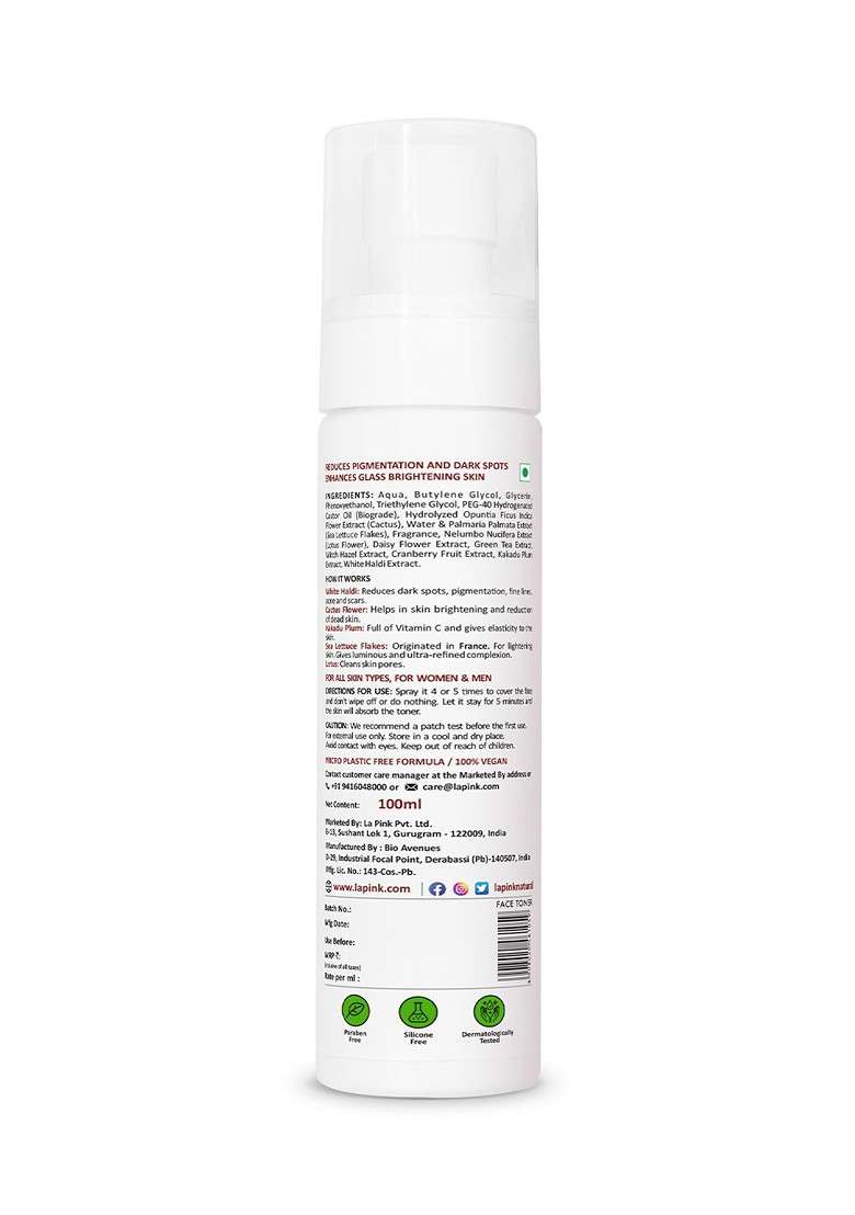 La Pink Ideal Bright Alcohol Free Face Toner With Lotus Flower For Tightens Pores 100Ml - Indya