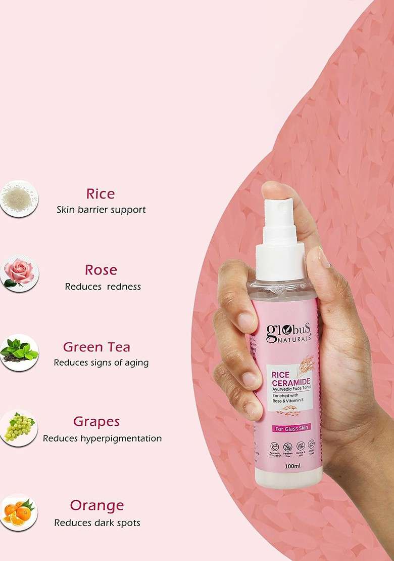 Globus Naturals Vitamin E Rice Ceramide Ayurvedic Face Toner 100 Ml - Indya