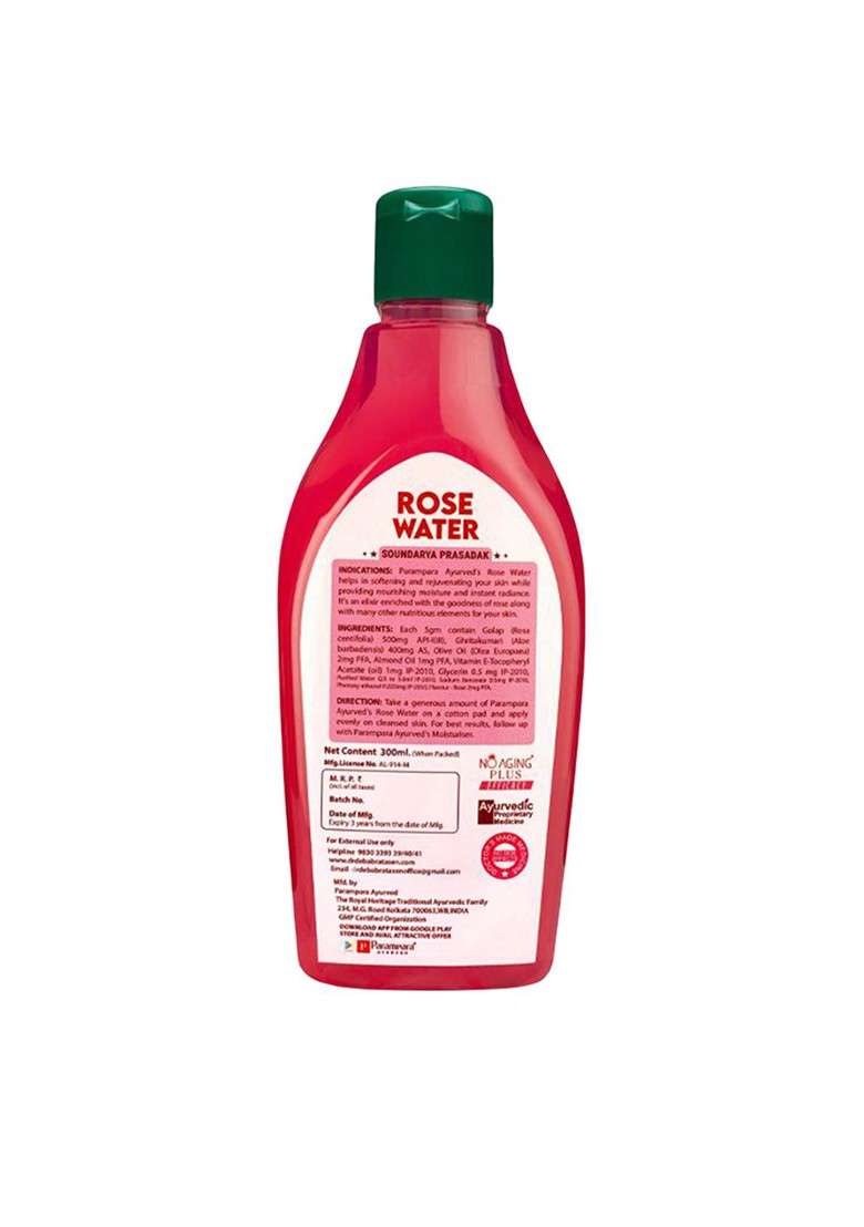 Parampara Ayurved Rose Water Toner With Vitamin E 300 Ml - Indya