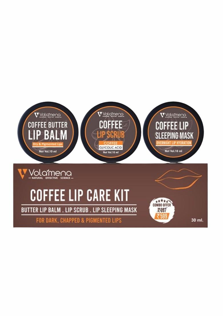 Volamena Set Of 3 Lip Brightening Coffee Care Kit 10Ml Each Balm Mask Scrub