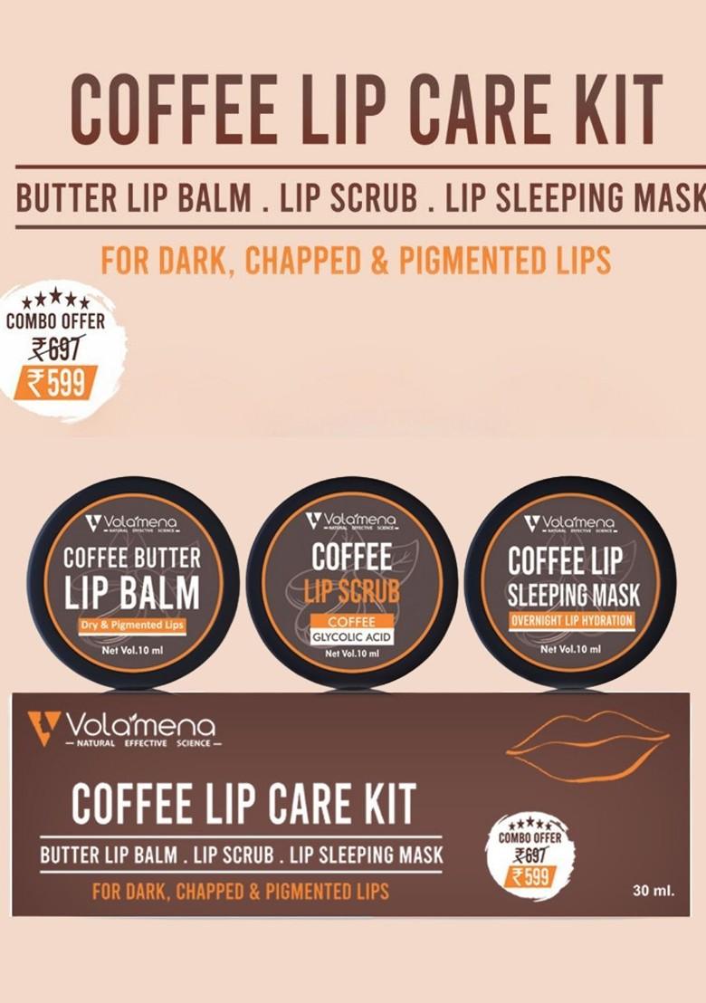 Volamena Set Of 3 Lip Brightening Coffee Care Kit 10Ml Each Balm Mask Scrub