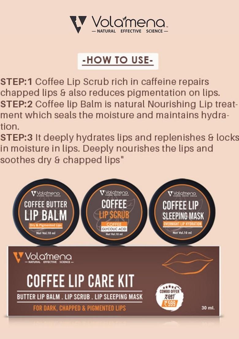 Volamena Set Of 3 Lip Brightening Coffee Care Kit 10Ml Each Balm Mask Scrub