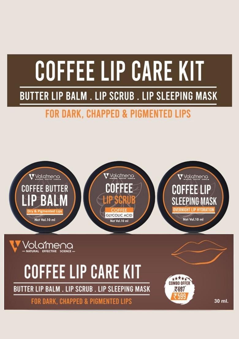 Volamena Set Of 3 Lip Brightening Coffee Care Kit 10Ml Each Balm Mask Scrub