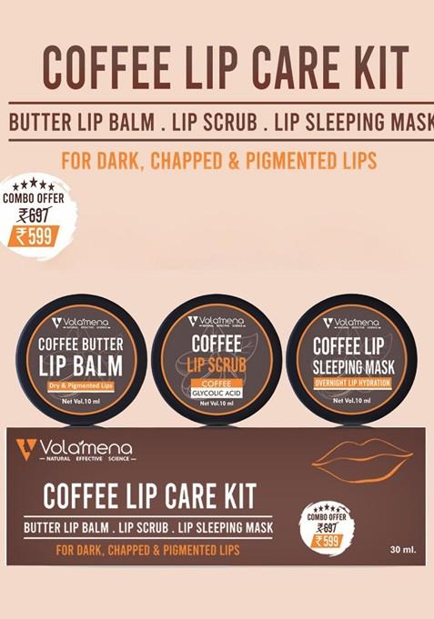 Volamena Set Of 3 Lip Brightening Coffee Care Kit 10Ml Each Balm Mask Scrub