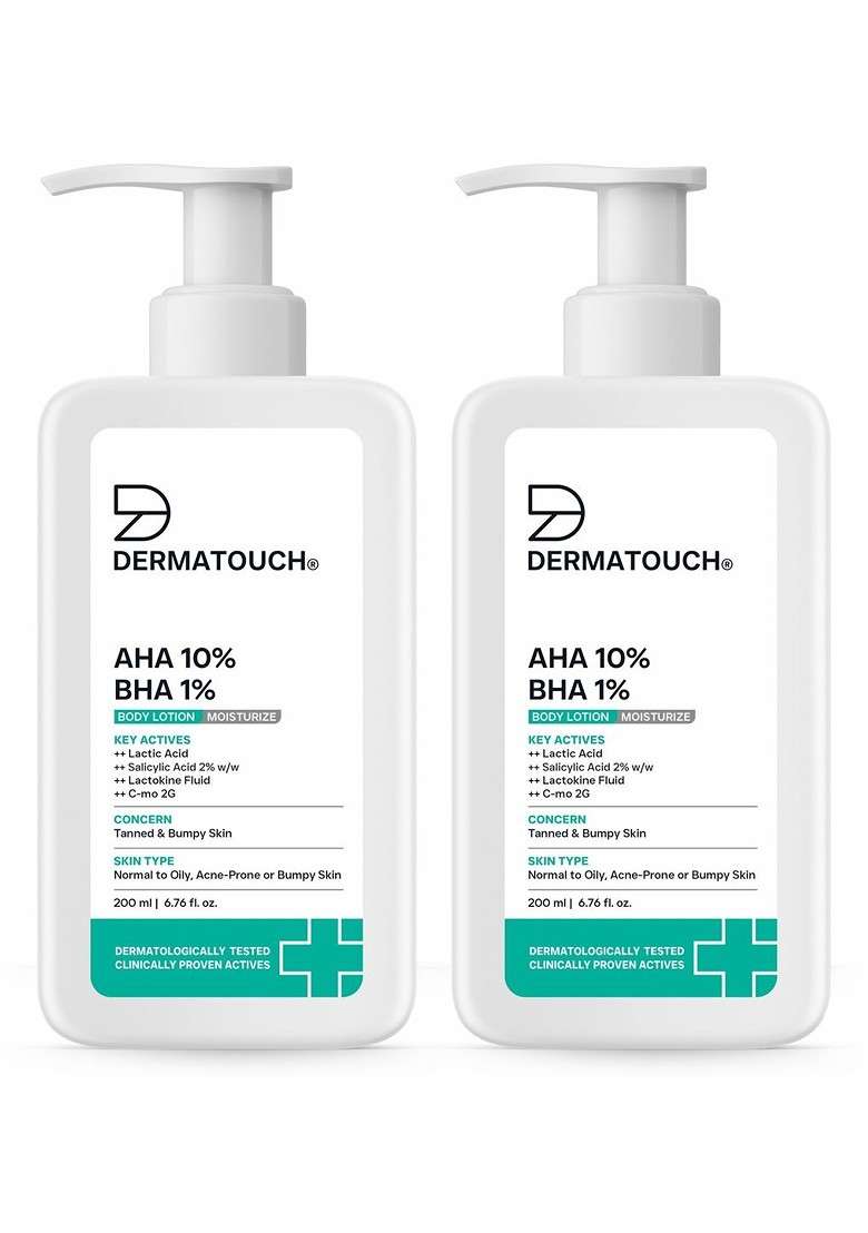Dermatouch Set Of 2 Aha 10 Bha 1 Body Lotion For Skin Moisturising 200 Ml Each - Indya