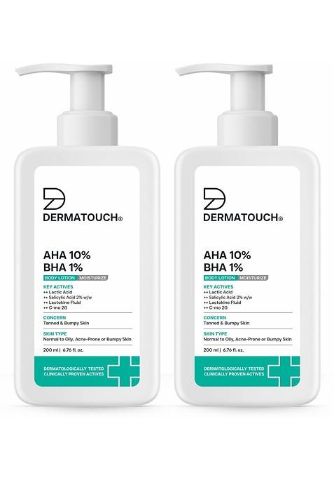 Dermatouch Set Of 2 Aha 10 Bha 1 Body Lotion For Skin Moisturising 200 Ml Each