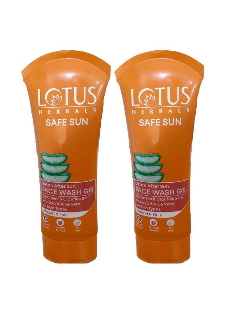 Lotus Herbals Set Of 2 Safe Sun Detan After Face Wash Gel 100 G Each - Indya