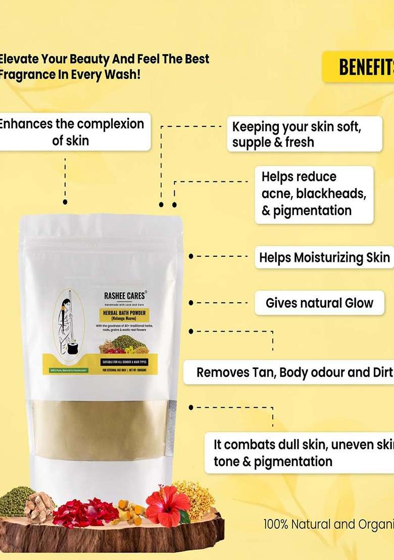 Rashee Cares Herbal Bath Powder With Saffron For Deep Cleansing 1Kg - Indya