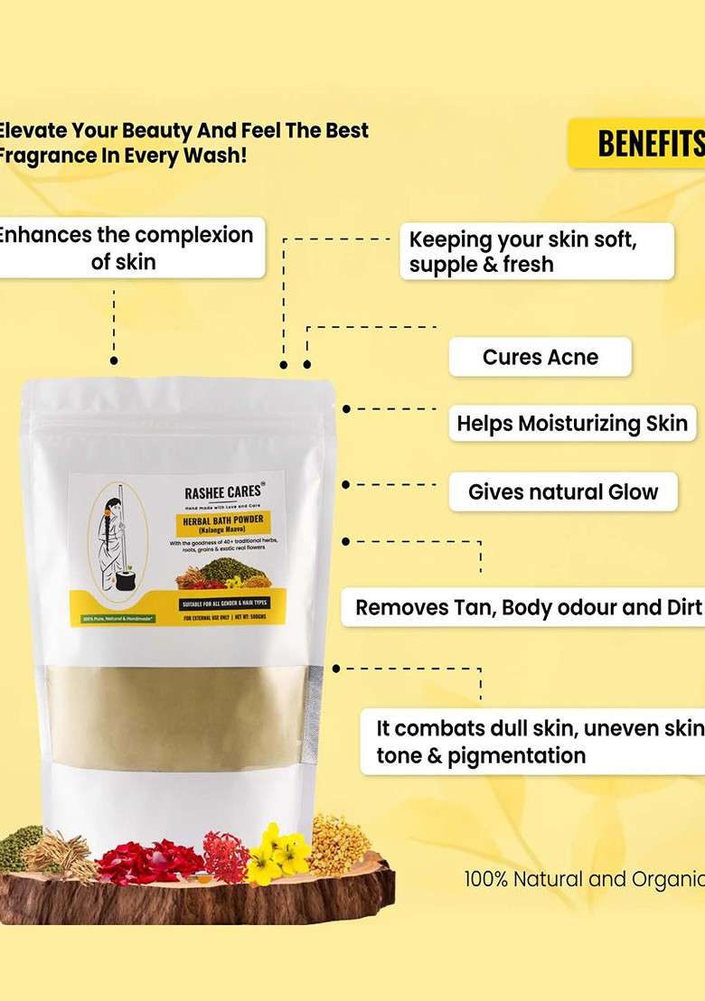 Rashee Cares Herbal Bath Powder With Saffron For Deep Cleansing 500 G - Indya