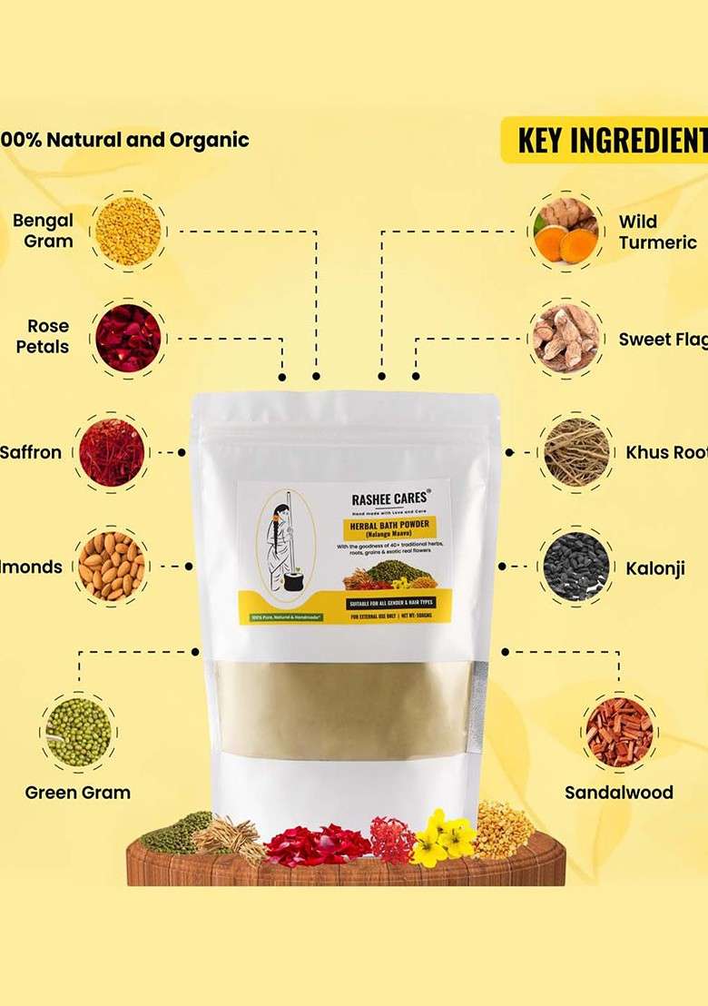 Rashee Cares Herbal Bath Powder With Saffron For Deep Cleansing 500 G - Indya
