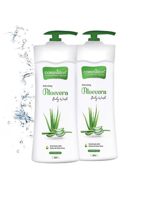 Coronation Herbal Set Of 2 Aloe Vera Body Wash With Vitamin E For Hydration 400 Ml Each