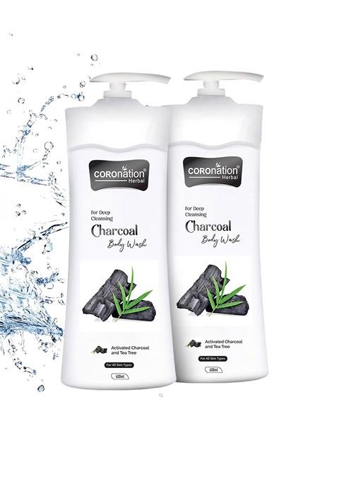 Coronation Herbal Set Of 2 Charcoal Body Wash With Vitamin E For Hydration 400 Ml Each