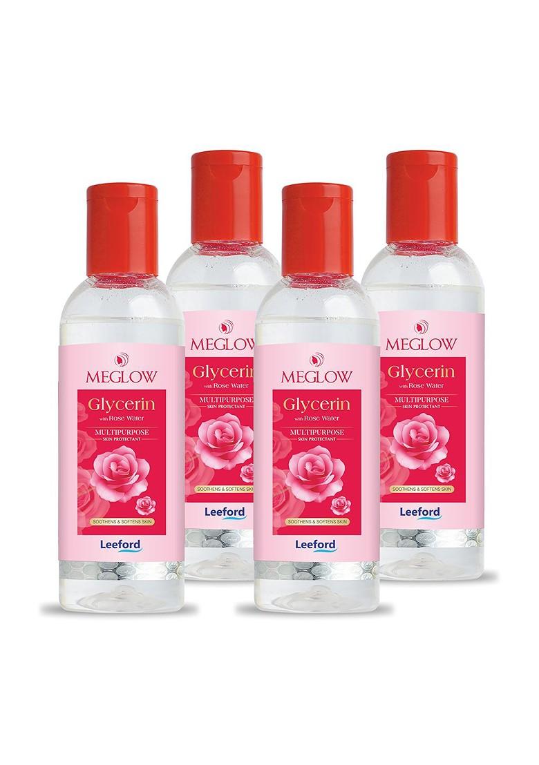 Meglow Set Of 4 Rose Water Toner With Glycerin For Nourished Glowing Skin 100Ml Each