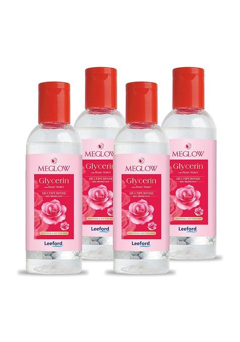Meglow Set Of 4 Rose Water Toner With Glycerin For Nourished Glowing Skin 100Ml Each