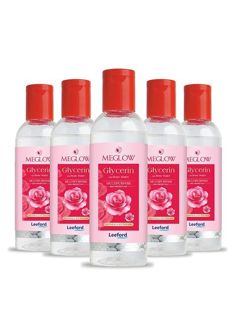 Meglow Set Of 5 Glycerin With Rose Water For Nourished Glowing Skin 100Ml Each