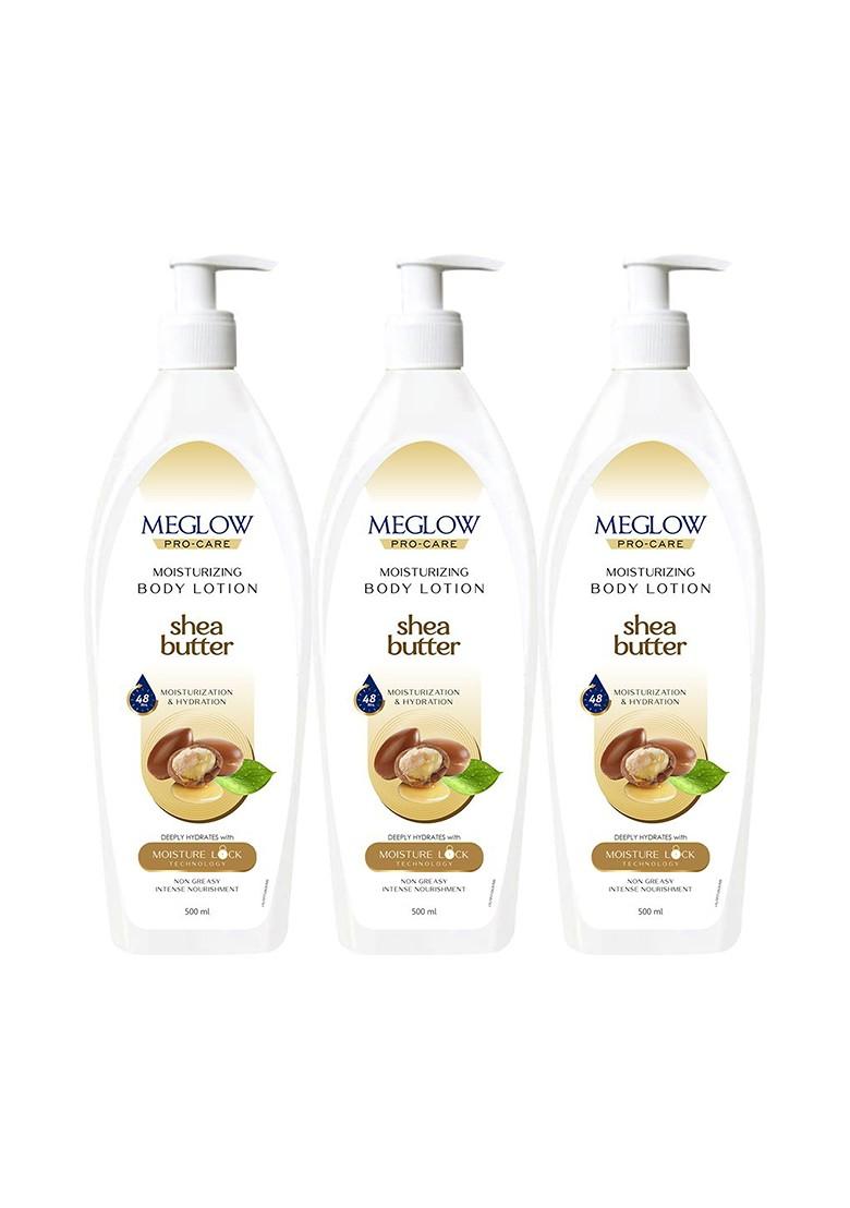 Meglow Set Of 3 Shea Butter Hydrating Moisturizing Body Lotion 500 Ml Each