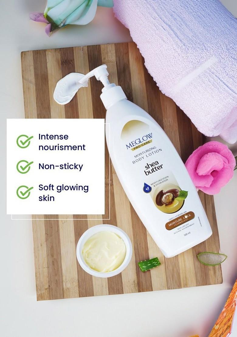 Meglow Set Of 3 Shea Butter Hydrating Moisturizing Body Lotion 500 Ml Each