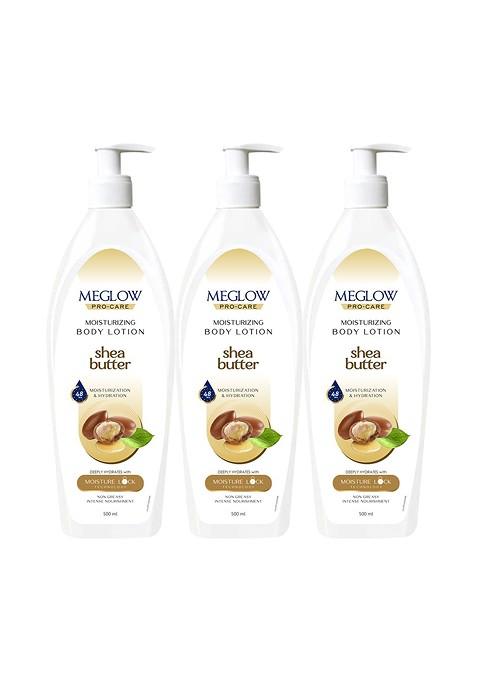 Meglow Set Of 3 Shea Butter Hydrating Moisturizing Body Lotion 500 Ml Each