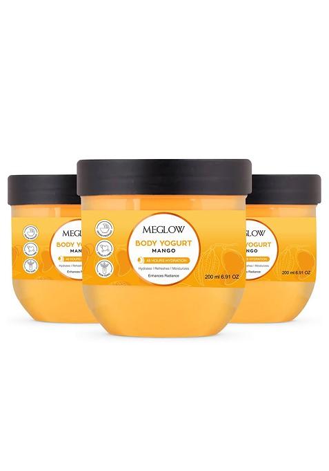 Meglow Set Of 3 Mango Yogurt 48Hrs Hydrating Moisturizing Body Cream 200 Ml Each