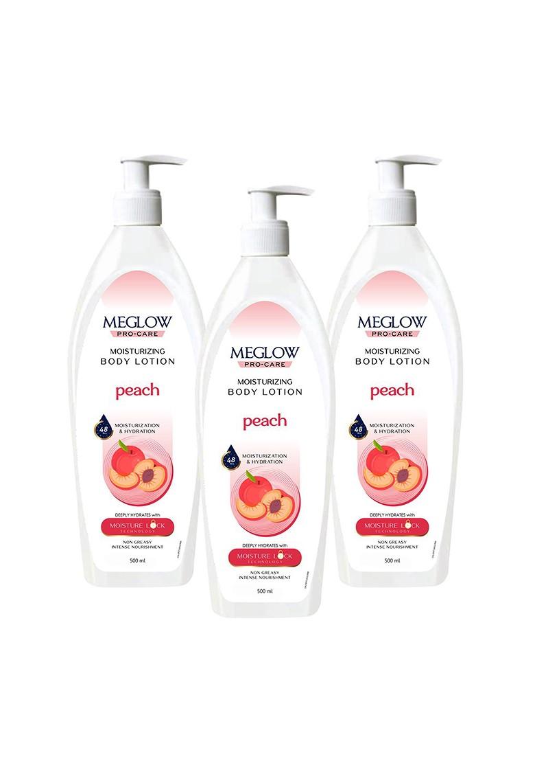 Meglow Set Of 3 Pro Care Moisturizing Body Lotion Peach 500Ml Each
