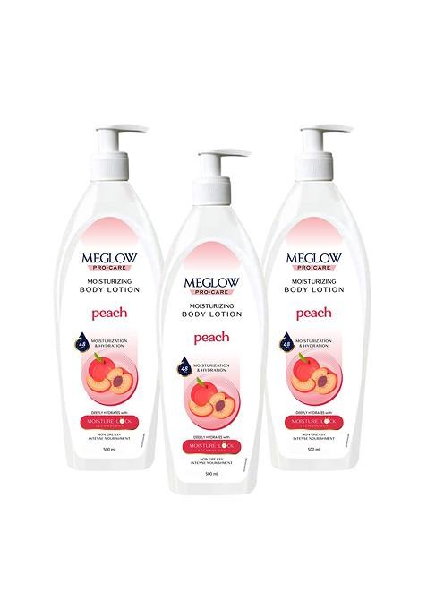 Meglow Set Of 3 Pro Care Moisturizing Body Lotion Peach 500Ml Each