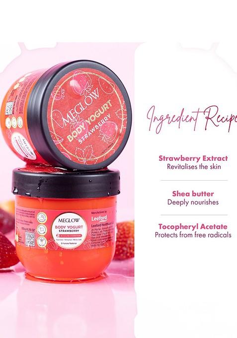 Meglow Set Of 3 Strawberry Yogurt 48Hrs Hydrating Moisturizing Body Cream 200 Ml Each