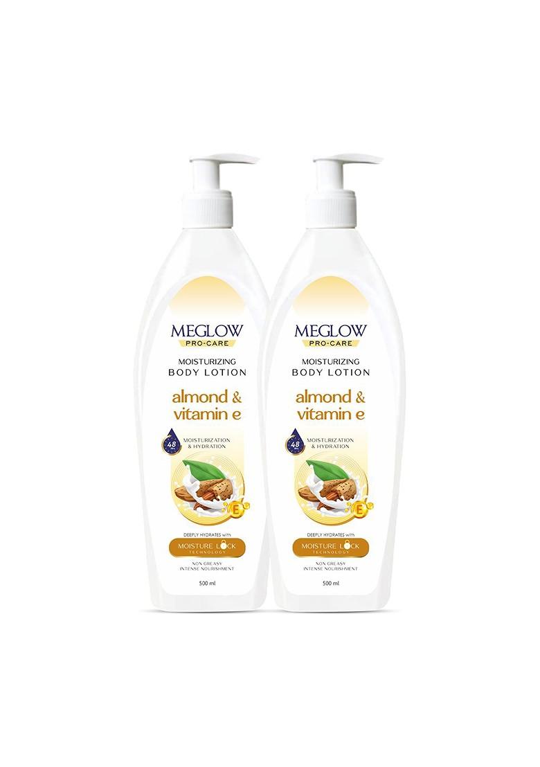 Meglow Set Of 2 Almond Vitamin E Moisturizing Body Lotion 500 Ml Each