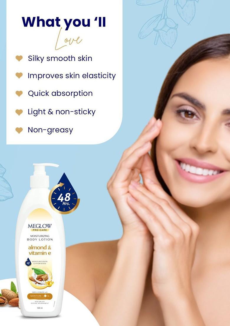 Meglow Set Of 2 Almond Vitamin E Moisturizing Body Lotion 500 Ml Each