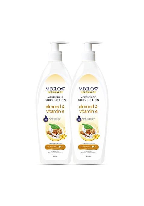 Meglow Set Of 2 Almond Vitamin E Moisturizing Body Lotion 500 Ml Each