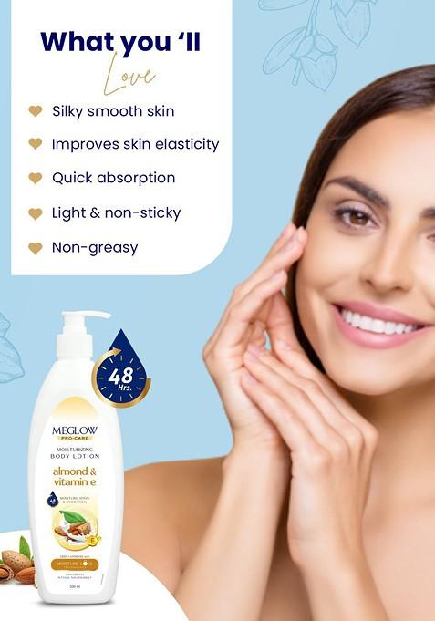 Meglow Set Of 2 Almond Vitamin E Moisturizing Body Lotion 500 Ml Each