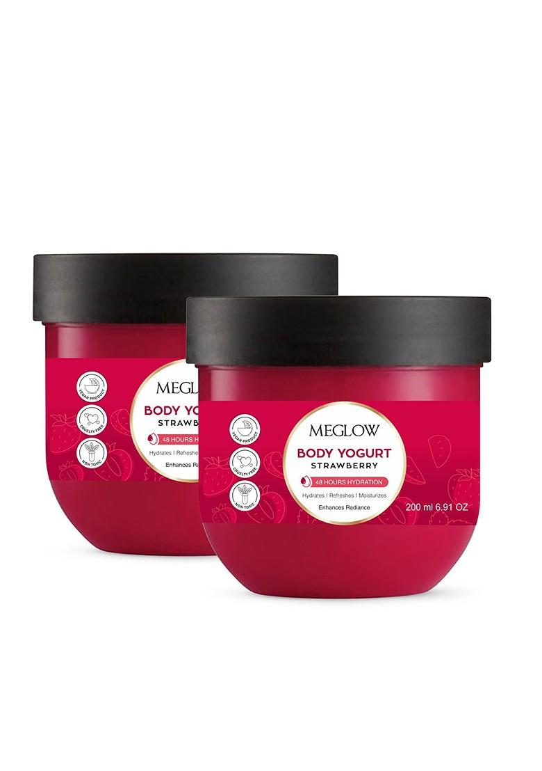 Meglow Set Of 2 Strawberry Yogurt 48Hrs Hydrating Moisturizing Body Cream 200 Ml Each