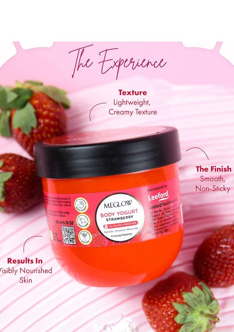 Meglow Set Of 2 Strawberry Yogurt 48Hrs Hydrating Moisturizing Body Cream 200 Ml Each