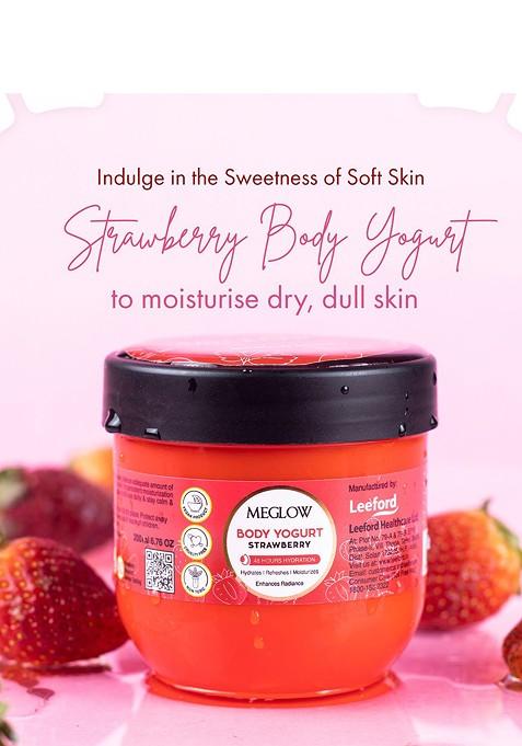 Meglow Set Of 2 Strawberry Yogurt 48Hrs Hydrating Moisturizing Body Cream 200 Ml Each