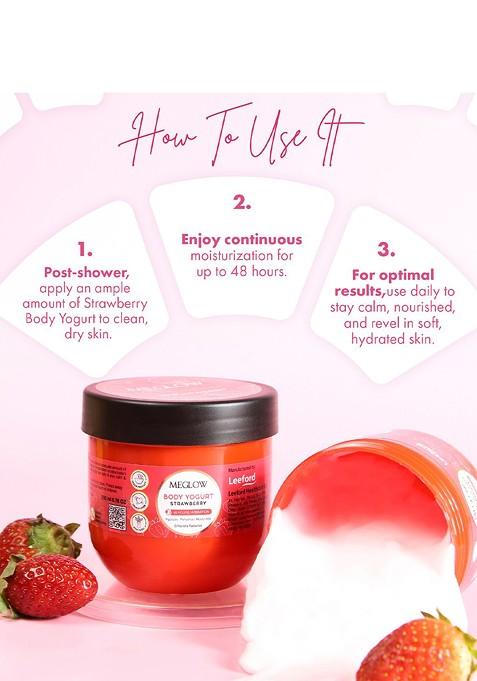 Meglow Set Of 2 Strawberry Yogurt 48Hrs Hydrating Moisturizing Body Cream 200 Ml Each