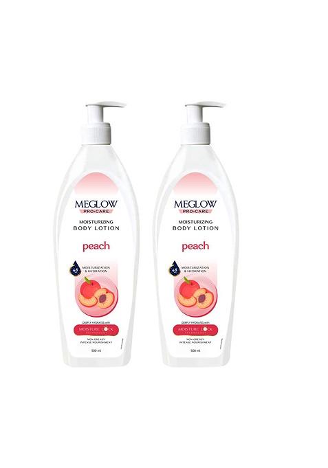 Meglow Set Of 2 Peach Hydrating Moisturizing Body Lotion 500 Ml Each