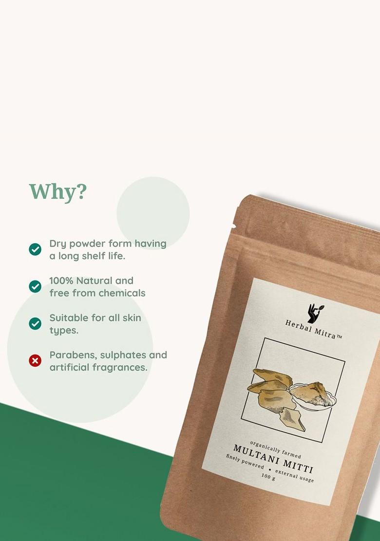 Herbal Mitra Set Of 2 Natural Neem Leafs Multani Mitti Powder Face Pack 100 G Each