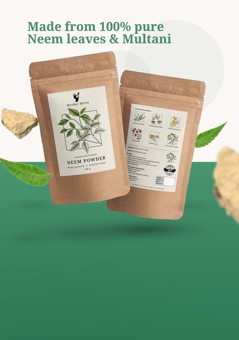 Herbal Mitra Set Of 2 Natural Neem Leafs Multani Mitti Powder Face Pack 100 G Each