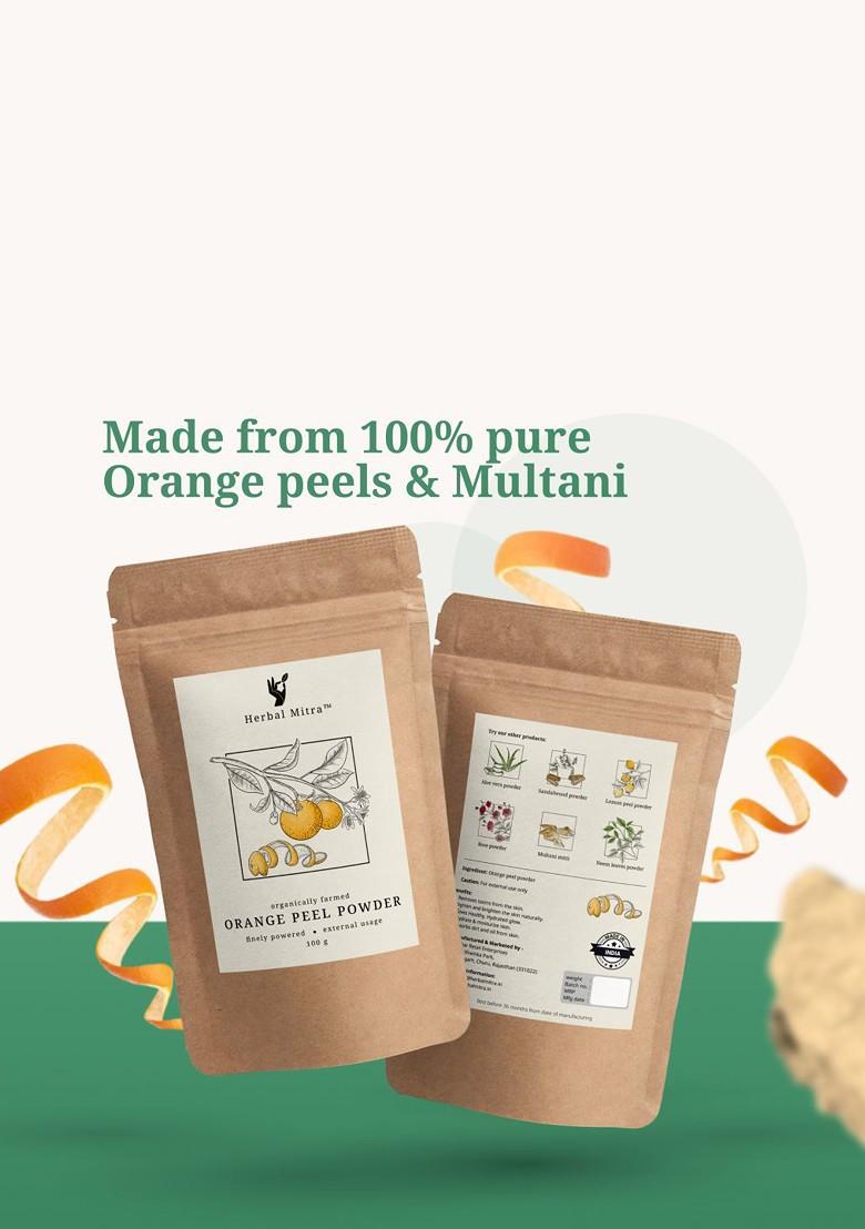 Herbal Mitra Set Of 2 Orange Peel Powder Multani Mitti For Face Pack 100 G Each