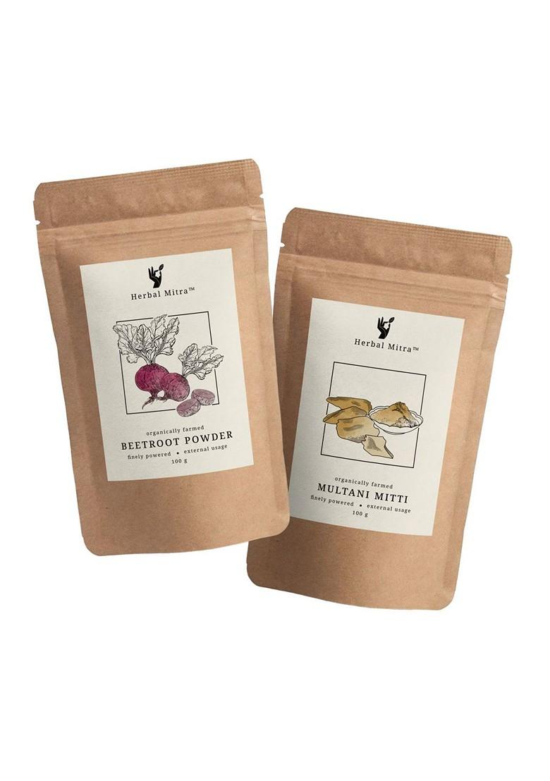 Herbal Mitra Set Of 2 Beetroot Powder Multani Mitti Face Pack 100 G Each