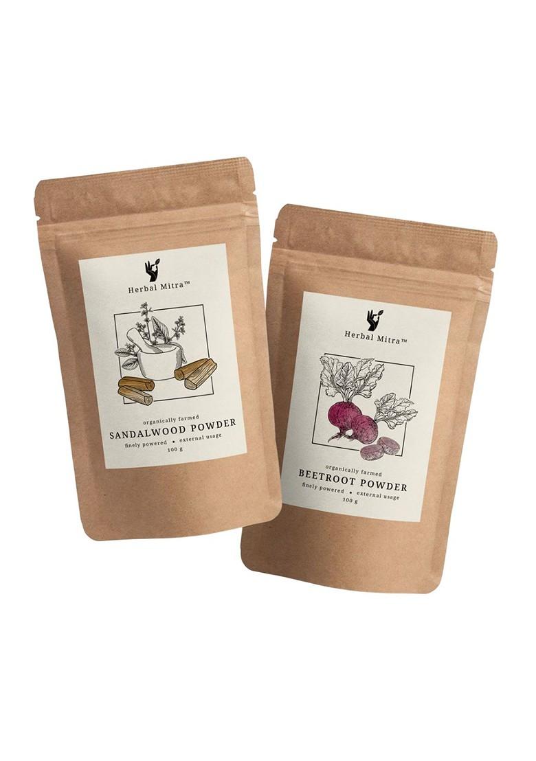 Herbal Mitra Set Of 2 Sandalwood Beetroot Powder For Face Pack 100 G Each